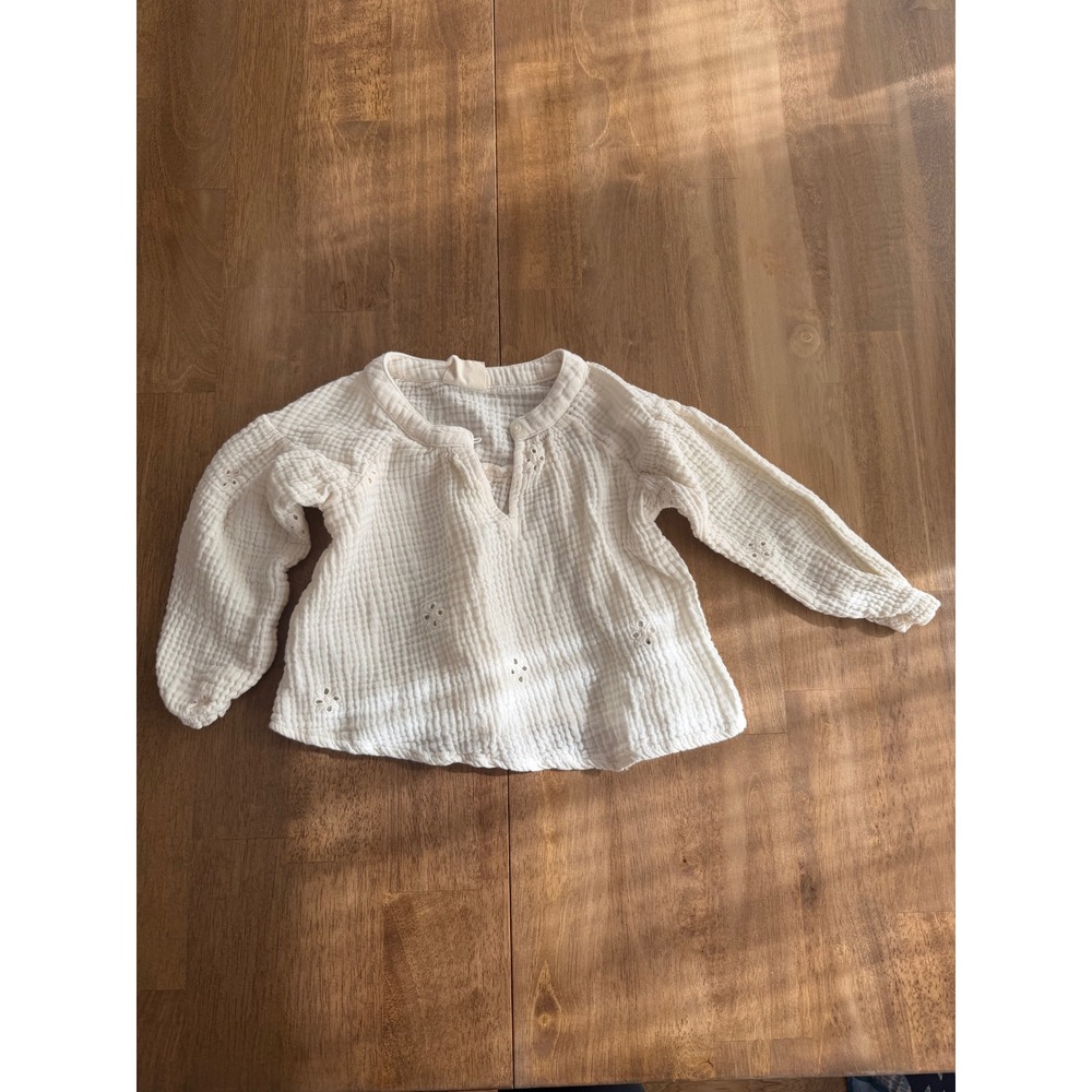 Easy Peasy Toddler Girls 3T Cream Cotton Gauze Eyelet Long Sleeve Blouse Top